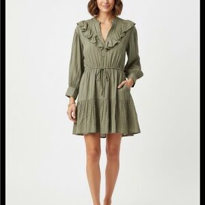 Lauren Ralph Lauren Olive Green Ruffle Tiered Shirtdress 8
